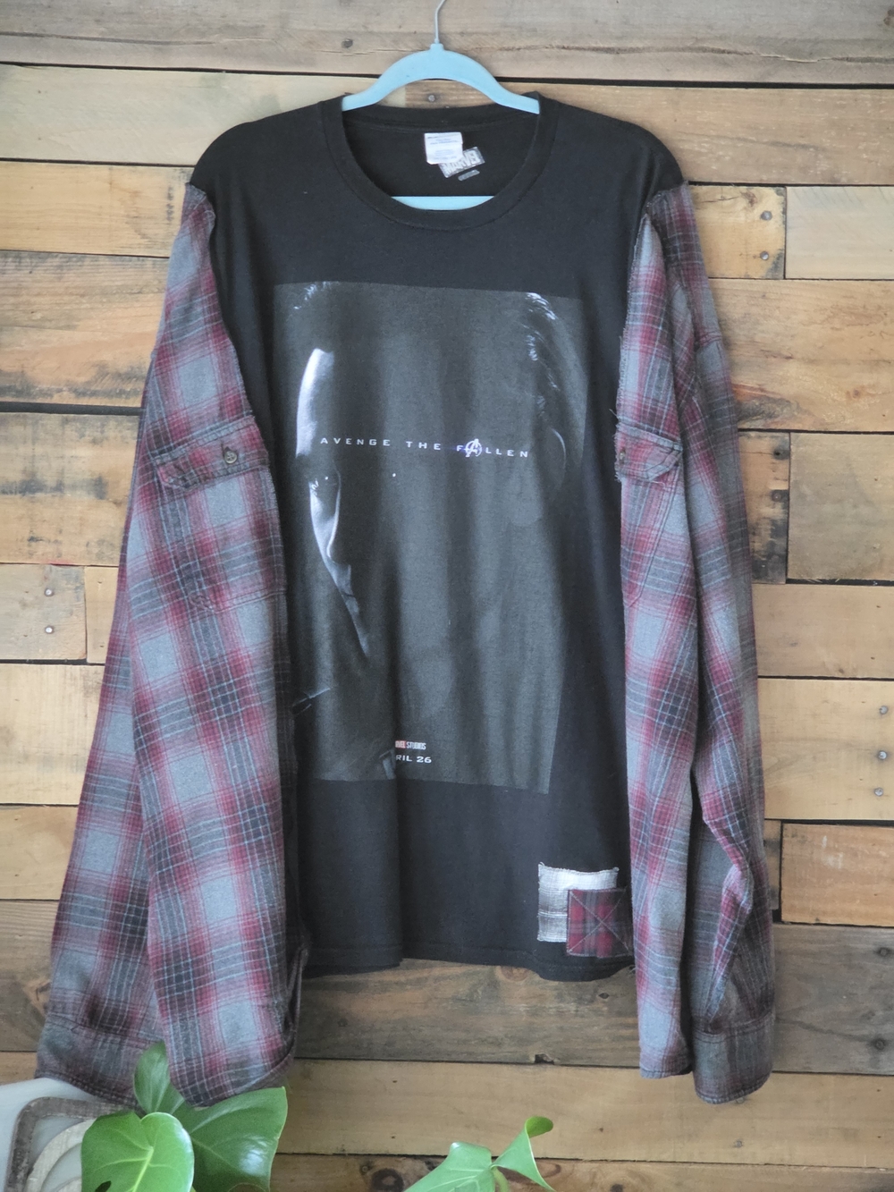 Upcycled Black Graphic Avenge The Fallen T-shirt.